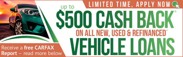 Limited time only, up to $500 Cash Back on all Financed and Refinanced Vehicle Loans with Library of Congress FCU - apply now
